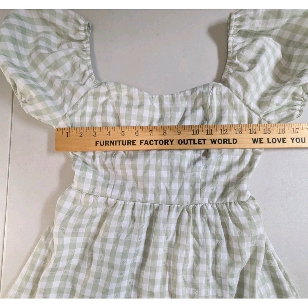 Lily Rose Sage Green Gingham Puff Sleeve Tie-Back Dress – Women's XS - Picture 6 of 16